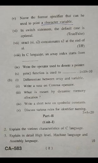 HPU bca 1st semester c programming question paper..