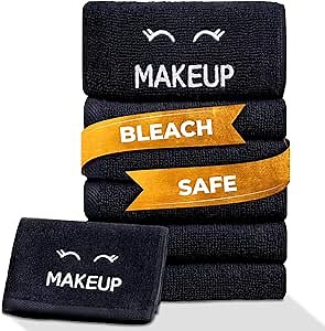White Classic Bleach Safe Black Makeup Washcloths for Face Cleansing, 6 Pack - Super Soft Luxury Cotton Black Makeup Towels, Highly Absorbent and Quick Dry, All Makeup Remover Cloth | 13 x 13