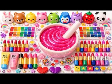 Satisfying Slime ASMR DIY 🌈 Mixing Rainbow Fluffy Slime with Makeup Cosmetic Cream Beads Glitter