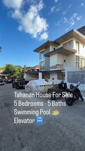 Tahanan House For Sale!! 🌳 3- Storey Residential House * ��High Ceiling Living area * ��3 Car Garage * ��5 Bedrooms 5 Baths * ��Powder room * ��Swimming Pool * ��Elevator (Homelift ) * ��Maid’s room & Driver’s room with Common T&B * ��CCTV Camera * ��Cistern w/ Constant Pressure System (DAB) * ��A/C Unit - All Bdrms, Living rm & Dining rm - ��Main Kitchen; Built-in Oven, Microwave & Induction Cooktop, Rangehood, Refrigerator * �Daily Kitchen; Built-in Gas hob, Rangehood, Front Load Washing Mach