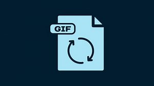 White GIF file document. Download gif button icon isolated on blue background. GIF file symbol. 4K Video motion graphic animation.