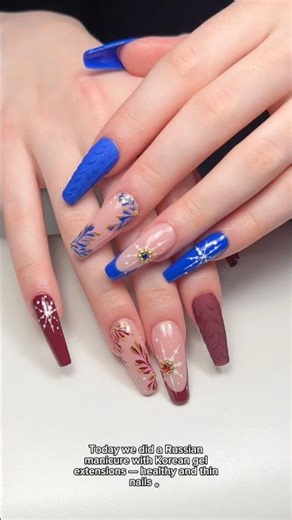 Red vs Blue Christmas Nails 💅✨ | Russian Manicure + Korean Extensions #short #nails #nailart