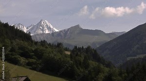 The Grossglockner, highest mountain in Austria, as seen from the south side, from the valley of Kals am Grossglockner, Hohe Tauern nature resort, Tirol, Austria. Medium shot with fair weather.