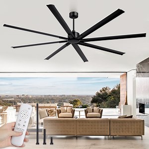 Zardon 96in Ceiling Fans No Light, Large Industrial Ceiling Fan with Remote Control with 6 Speeds Reversible for indoor, outdoor, Garage, Porch, Black