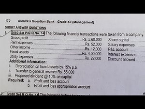 Class 12 | Profit & loss a/c and profit & loss appropriation a/c | 2080 set P/Q