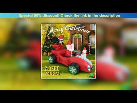 Review 7.87FT Inflatable Toy Santa Car Snowman Penguin Xmas Yard Lawn Party Decoration with LED Lig