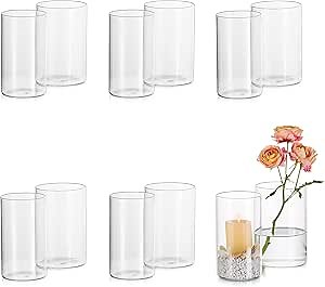 Glasseam Cylinder Vases for Centerpieces, Glass Vase for Flowers Bulk Set of 12, Modern Floating Candle Vases for Decor, Hurricane Candle Holders for Pillar Candles Wedding Dining Table Decorations