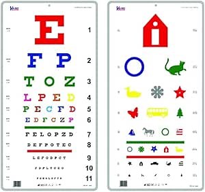 Snellen EFP & Kindergarten Color Distance Vision Eye Chart 20 Feet 22 x 11 Inch