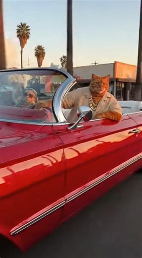 A "gangster" cat driving a convertible is super chill 🌅🎵 #shorts