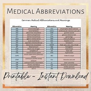 Common Medical Abbreviations & Meanings Cheat Sheet - Etsy