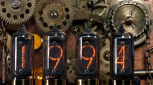 the steampunk device is a time machine, the counter counts the years and stops at 2020, in the old style