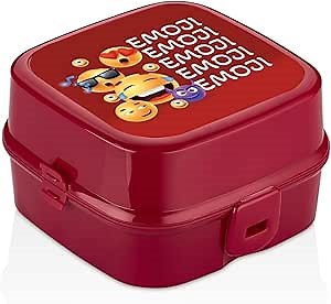 HEFA Lunch Box for Kids, All-in-One Foldable Lunch Box, Bento Box for Girls, Spoon and Fork included, Sandwich Containers (EmojiFunRed)