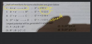 Half cell reactions for some electrodes are given below : I. \m... | Filo