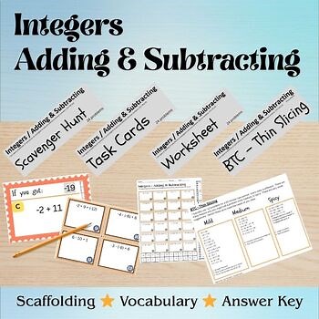 Integers Add & Subtract - Scavenger Hunt / Task Card / BTC Thin Slicing