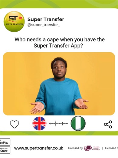 👑 Who needs a cape when you have the Super Transfer App? 👑 It’s Friday, and we all know who the real hero of the weekend is: The person in the UK who sends the money for the turn up! 🍻 Be the legend who makes sure the drinks keep flowing and the good times roll at home. We get your money from the UK to Nigeria with killer rates and lightning speed, so the party doesn't skip a beat. You bring the $\\text{LOVE}$, we bring the $\\text{TRANSFER}$! Tap to become the MVP of the weekend! 🏆 #TheTurn