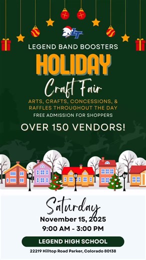 Getting excited for our November 15th fair at Legend High School in Parker! Come shop from 9am-3pm! | Legend High School Art & Craft Fair