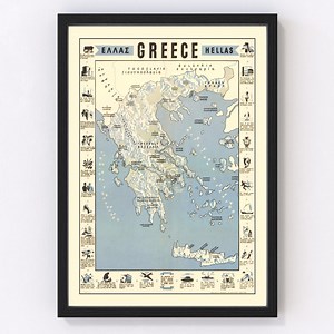 Greece Map 1942, Vintage Greece Map, Old Greece Art, Wall Art Gift for Greece History Lovers Retro Decor - Etsy