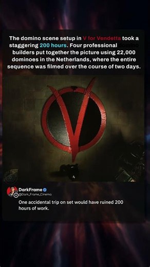 The domino setup in V for Vendetta took 200 hours to build #movie #fact