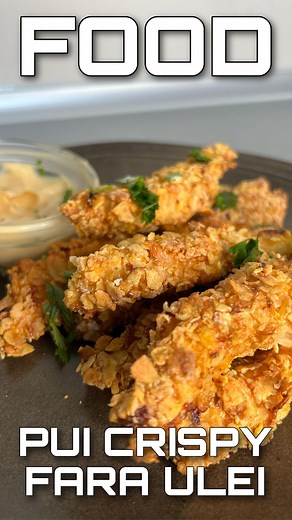 Leoo Dumitru on Instagram: "Pui crispy fara niciun ml de ulei- o reteta super simpla care a zapacit Internetul anul trecut când am postat-o prima data. Inca e cea mai vizionata reteta din Romania🥳🥳. Prea simpla și buna sa n-o incerci, pofta buna❤️! INGREDIENTE: •450g piept pui •2 linguri iaurt •2 lingurițe muștar •Sare, piper, boia dulce, oregano, usturoi granulat, ceapa granulată Se lasa la rece 2h, se trece prin faina, ou, fulgi de porumb, iar mai apoi la air fryer/ cuptor cu ventilație 180-