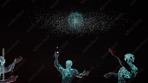 Three cosmic beings are building the galactic nebula, gods from another dimension, fantastic 3D visualization