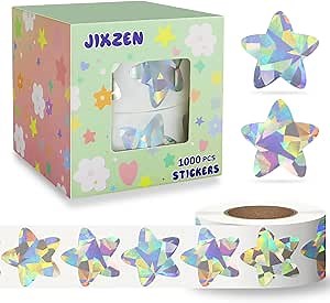 2 Rolls Star Stickers for Kids Reward, 1000Pcs Holographic Sparkly Metallic Foil Stickers for Teacher Supplies Classroom and Behavior Chart Home (Silver Stars, 1.0 Inch)