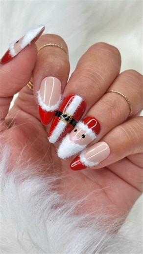 Daily Charme Official on Instagram: "Cute & Easy Fluffy Santa Nails 🎅🏻✨❤️ A cozy, fluffy Christmas mani that looks straight out of the North Pole! ❄️ Comment "SANTA" for the 🔗 to everything you need for this look! Save & share for Christmas nail inspo! Using @daily_charme: 🩰 203 Skinnydip 🍓 405 Merri Berry 🤍 002 Perfect White 🖤 001 Perfect Black 💖 305 Sweet Dreams ✨ G01 Glittery Gold 🌨️ Nail Art Velvet Flocking Powder / White 🖊️ 4-in-1 Nail Art Multi Dotting Pen 💪🏻 5-in-1 Strengtheni