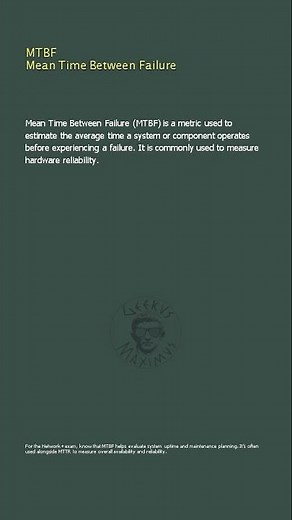 MTBF Mean Time Between Failure - Network+