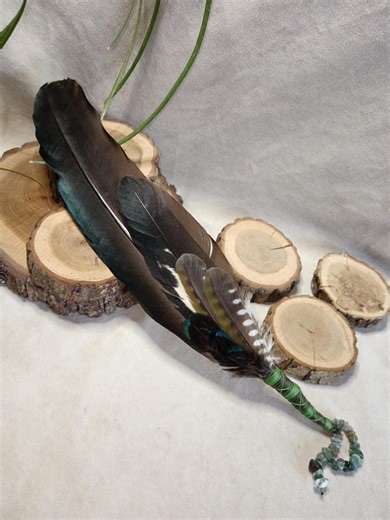 Smudging Fan, Large Smudging Feather, Shamanic Fan, Smudge Feather Fan (with Green Woodpecker Feathers) - Etsy