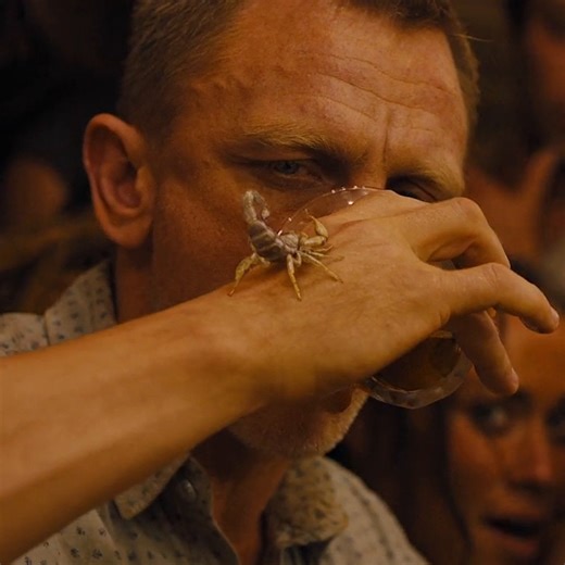 The scorpion in the Skyfall (2012) bar scene was a real Heterometrus longimanus, an Asian forest scorpion. Daniel Craig drank actual Macallan 50 year old whisky valued at 26,000 dollars per bottle while the scorpion sat live on his hand.