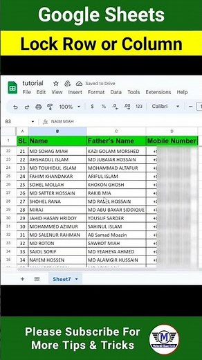 Lock Row or Column in Google Sheets #shorts #short #reels #excel #sheets