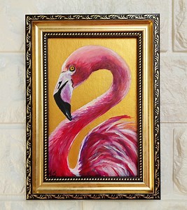 Original Flamingo Oil Painting: Golden Framed Wildlife Art - Etsy