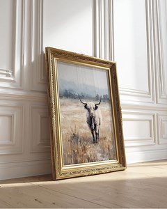 Neutral Highland Cow Art Print: Digital Download | Vintage Painting Printable Art | Neutral Bedroom Wall Print | Soft Beige Living Room Art - Etsy Canada