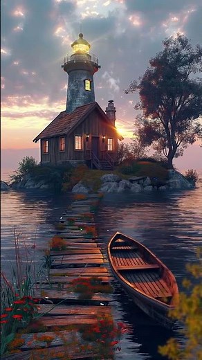 "Peaceful Lighthouse on a Sunset Island | Relaxing Nature Ambience 🌅🚤"