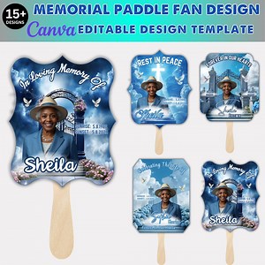 Blue Memorial Paddle Fan Template, Funeral Program (canva Editable) - Etsy