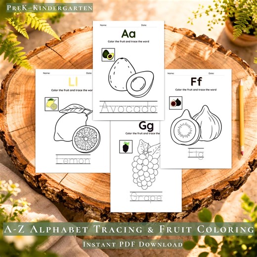 Alphabet Tracing Worksheets Pre-k PDF | 30+ A–Z Letter Tracing & Fruit Coloring Pages, Printable ABC Worksheets, Fine Motor Letter Formation - Etsy