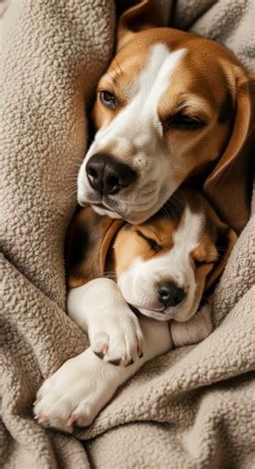 Beagle Mom & Puppy Snuggle into the Sweetest Cozy Cuddle Moment #BeagleLove #PuppySnuggles #DogMom