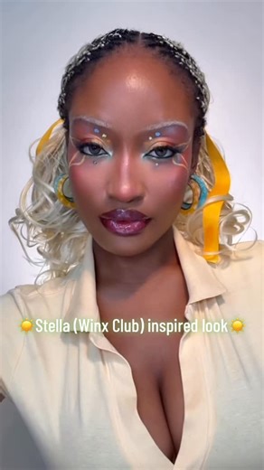 Ovuteaku💞🐉 on Instagram: "Stella (winx club) inspired look🌤️🦋 I forgot to hit record when I started the eye shadow and I didn’t realize until I got to the graphic liner part. My bad ¿ on the plus side, I didn’t quit and take everything off so yayy! On another note: I love fairy inspired looks (mostly cause of the glitter da) Products used: @morphebrushes eyeshadow palette heat seeker eyeshadow palette @juviasplace culture eyeshadow palette @beesvoguebeauty graphic liner #yp #makeupinspo #win