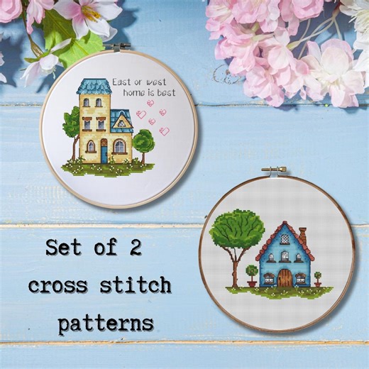 Spring House Cross Stitch Pattern Set: Mini Floral Embroidery (PDF Download - Etsy