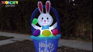 4 FT Tall Easter Inflatable Outdoor Decoration - Built-in LED Blow Up Lighted Easter Inflatables Decorations for Holiday Lawn Yard Garden, Bunny in Basket