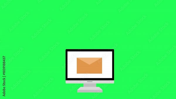 4K video email Footage with computer and email Illustration. 4k video animated with desktop device with envelope email or email social media marketing with laptop computer