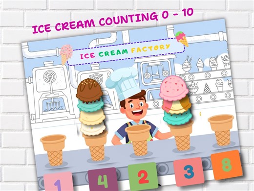 1-10 Number Counting Activity Worksheets Ice Cream Factory, Easy Math Game for Pre-school, Printable Number Introduction for Pre-k - Etsy