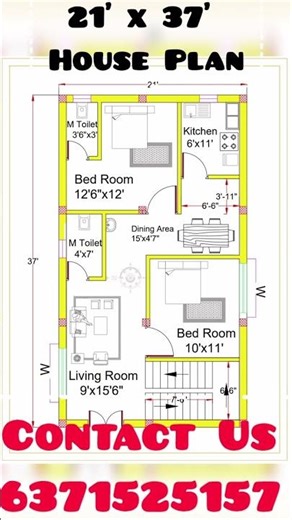 21'×37' 2d House Plan (735 Sqft) #shorts #viral