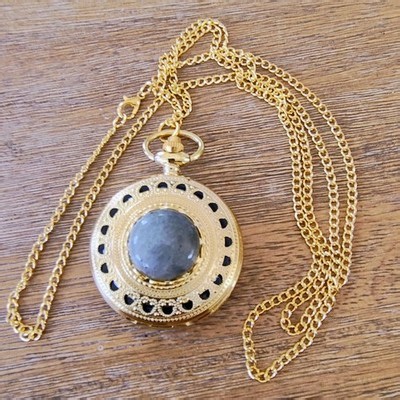 Strada Quartz Pocket Watch Gold Tone Labradorite Stone Hunter Case - New Battery | eBay