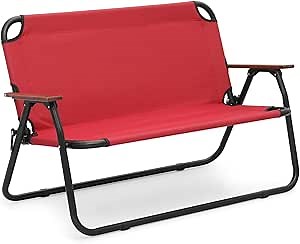 MoNiBloom Folding Double Seat Camping Chair Outdoor Beach Lawn Picnic Hiking Travel Portable Foldable Collapsible 2-Person Camp Loveseat Chair for Adults (Red)