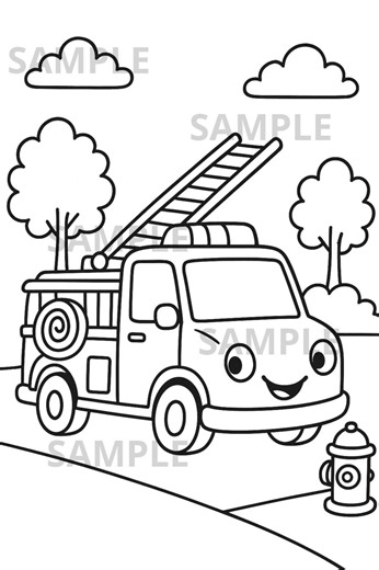 Fire Truck Coloring Page for Kids, Cute Fire Engine Printable PDF and PNG, Transportation Coloring Sheet, Instant Digital Download - Etsy
