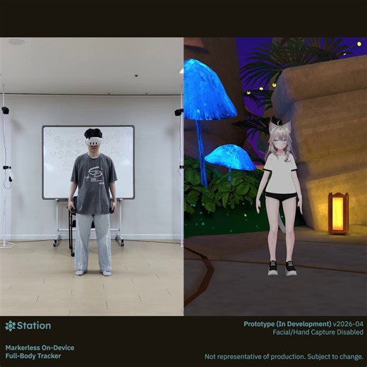 RT @SoulartOfficial: Recent VRChat demo with our new prototype.Higher FPS and more stable motion!No headset mount. No straps. No calibra…