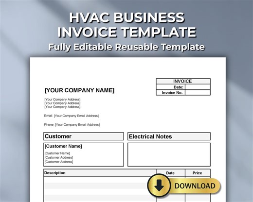 Modello di fattura HVAC: PDF compilabile, Word, Excel, Numbers - Etsy Italia