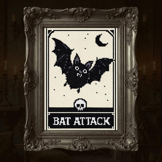 Bat Attack Cross Stitch Pattern PDF, Gothic Halloween Bat Embroidery Chart, Spooky Night Bat Design, Dark Cottagecore Decor Pattern - Etsy