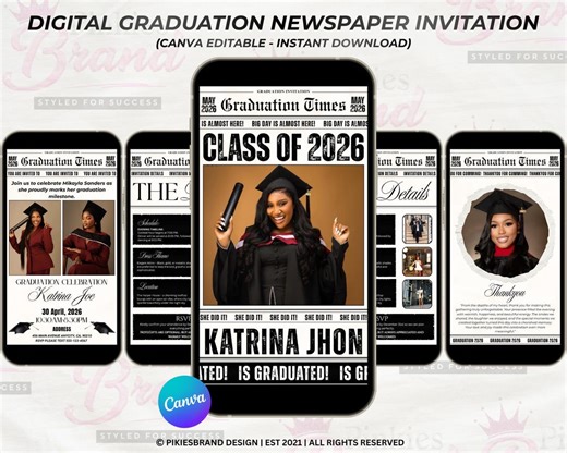 Digital Graduation Invitation 2026, Animated Newspaper Invite, She Did It Vintage Grad Announcement Video Evite (canva Template) - Etsy