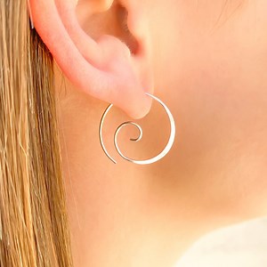 Sterling Silver Spiral Hoop Earrings, Dainty Threader Hoops - Etsy